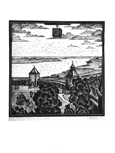 Е.В. Сущеня. Река Волхов и Кремль. 1973 г. Эстамп. Бумага, линогравюра. 29,9 х 29,6 см (оттиск); 42 x 34 см (лист) НГМ КП 50636 СГ-7349 Е.В. Сущеня. Река Волхов и Кремль. 1973 г.Эстамп. Бумага, линогравюра. 29,9 х 29,6 см (оттиск); 42 x 34 см (лист) НГМ КП 50636 СГ-7349